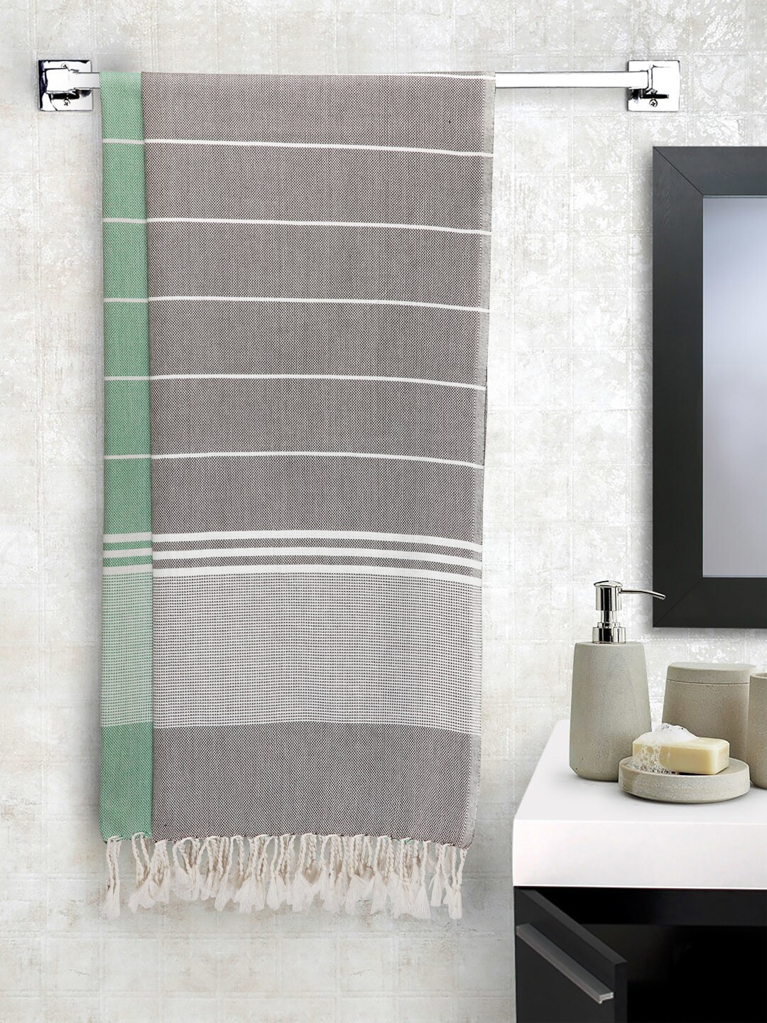 Arrabi Handwoven Striped Cotton 210GSM Super Soft 2PCs Adult Regular Bath Towel-59x30In