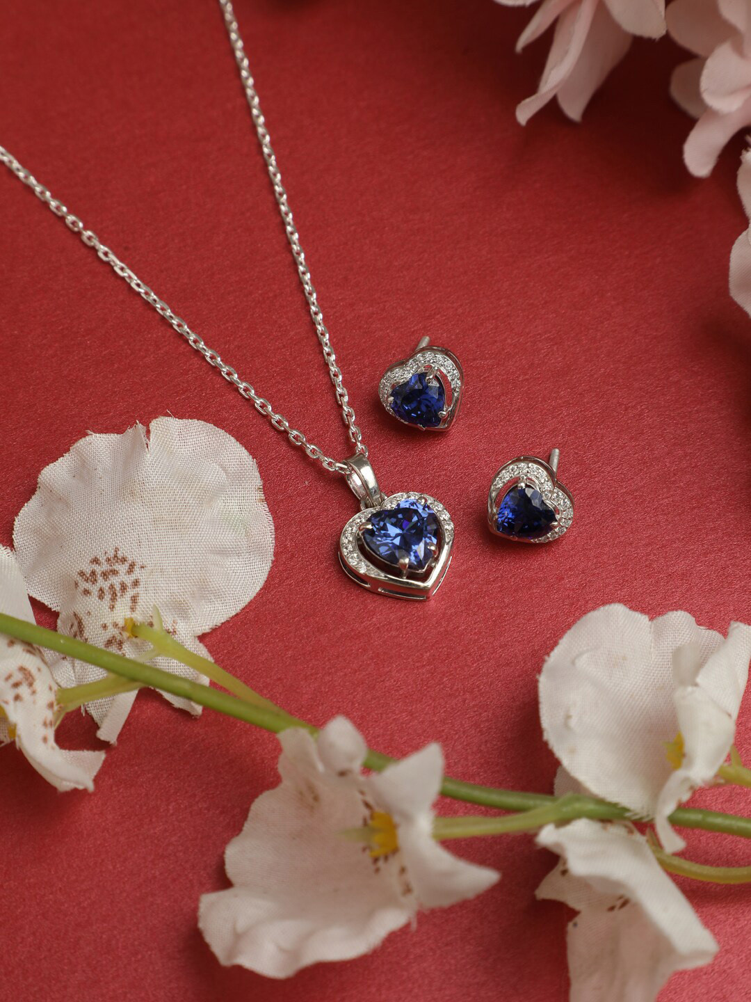 Clara Women Silver Royal Blue Jewellery Set