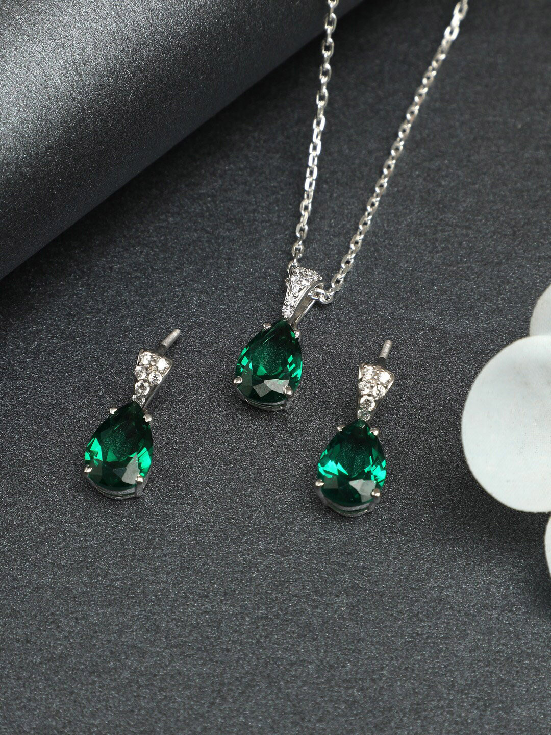 Clara Green & White Sterling Silver Cubic Zirconia Jewellery Set