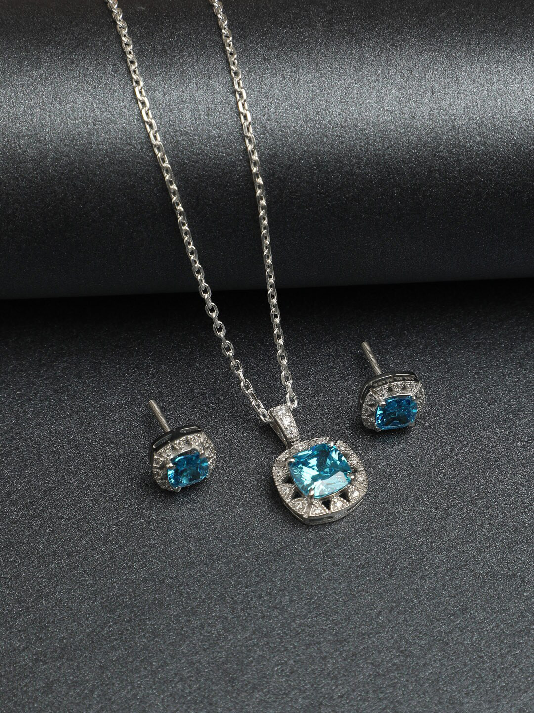Clara Women Silver Sky Blue Jewellery Set