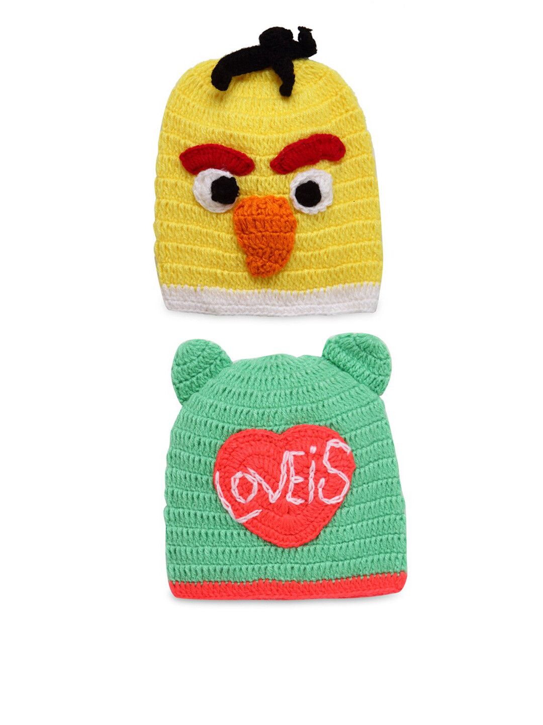 CHUTPUT Unisex Kids Pack of 2 Yellow & Green Beanie