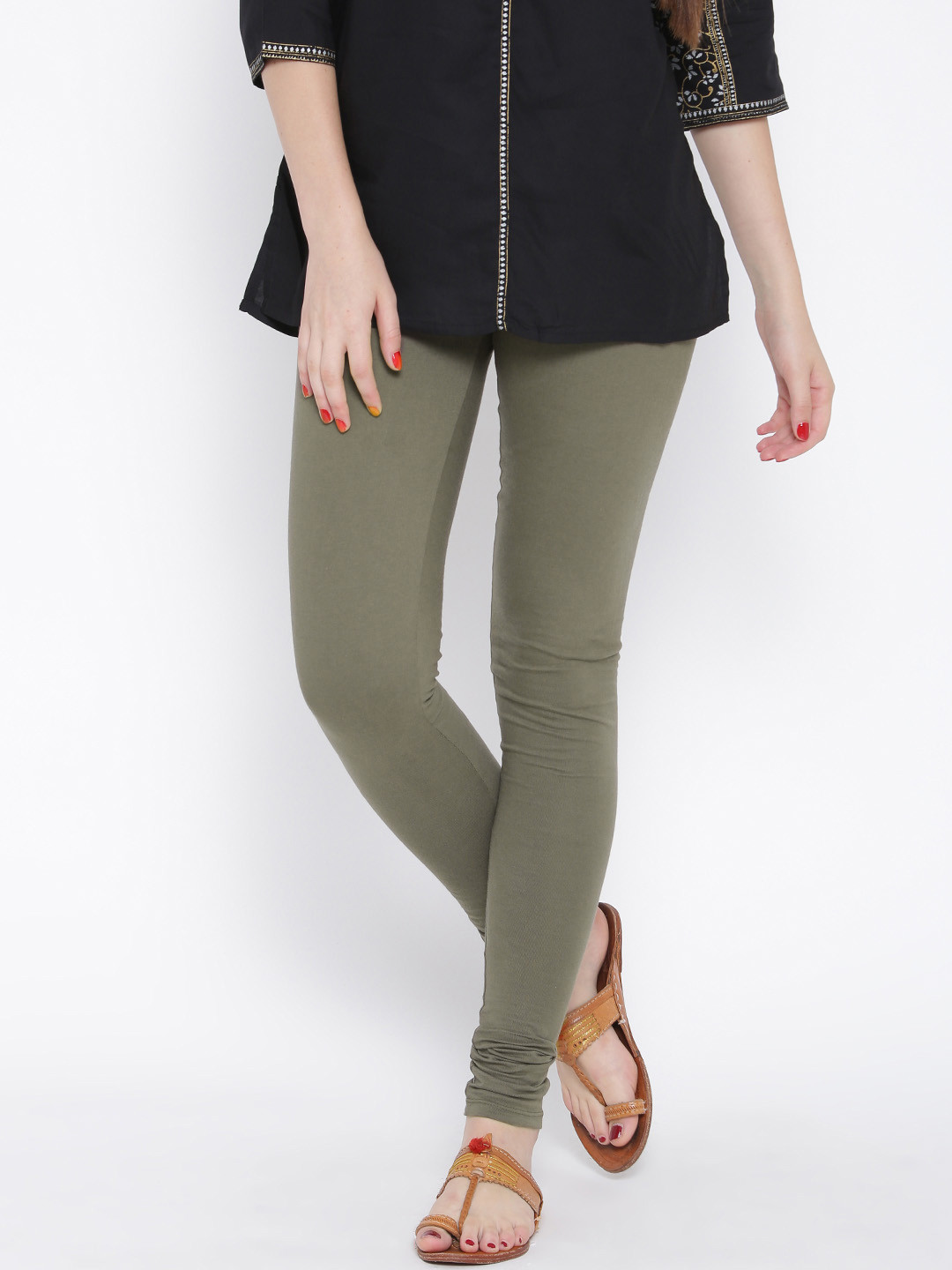 W Olive Green Churidar Leggings