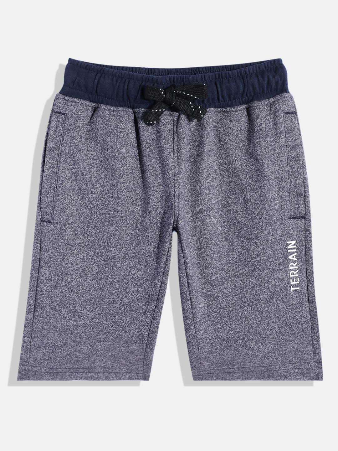 Indian Terrain Boys Solid Regular Fit Mid-Rise Shorts With Minimal Typography Print Detail