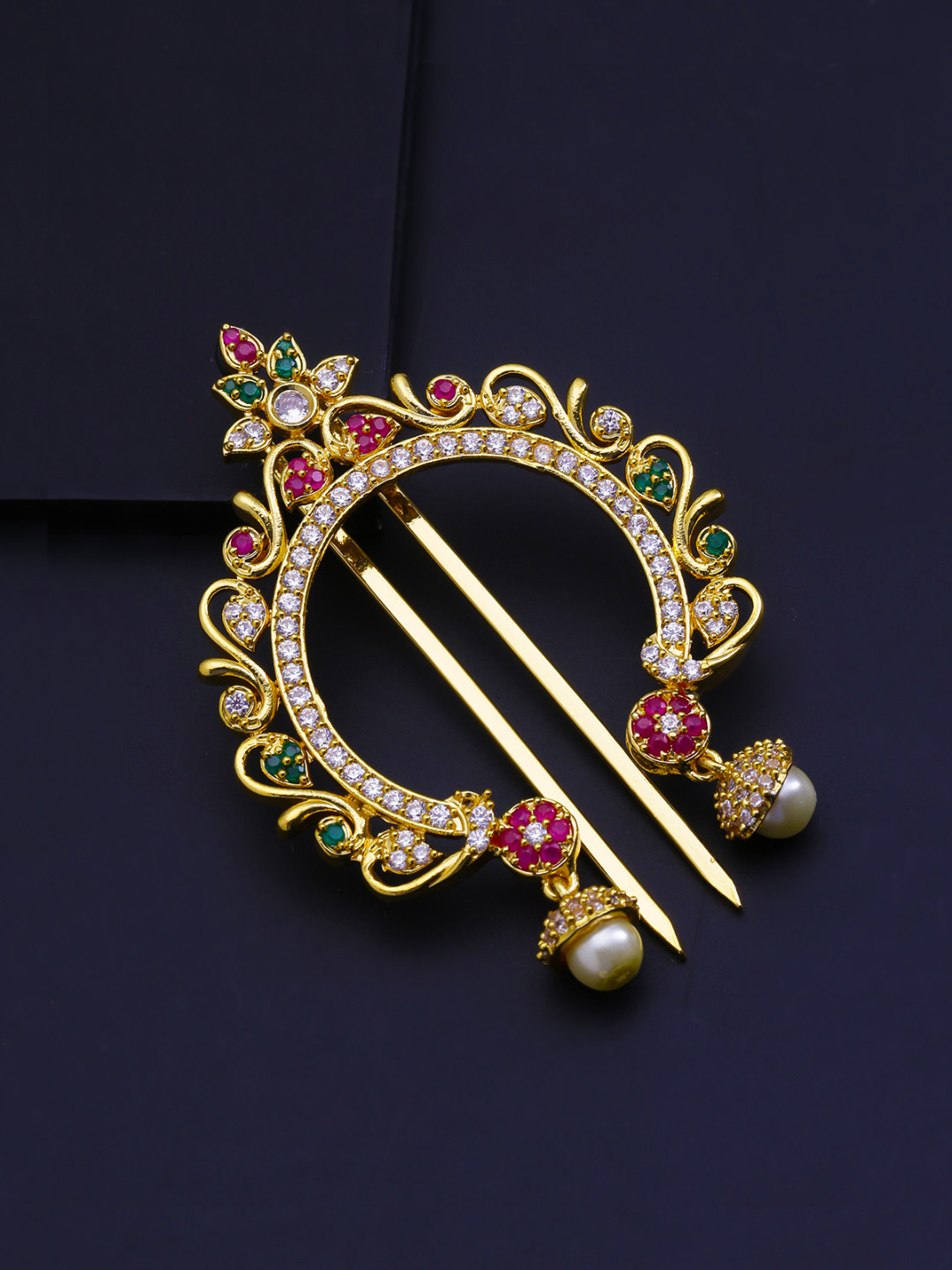 Yellow Chimes Gold-Plated AD Studded Bun Pin