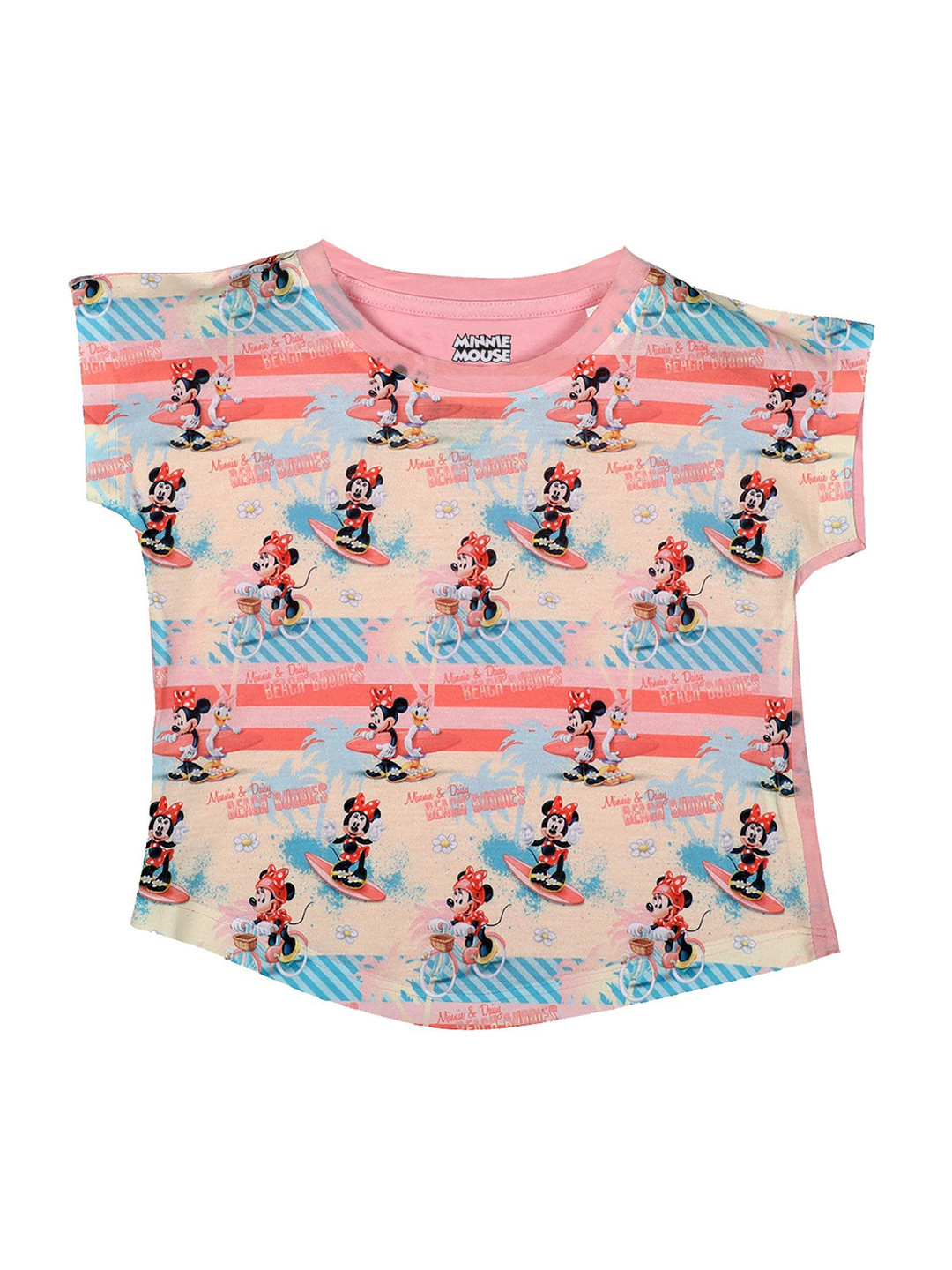 Disney by Wear Your Mind Girls Pink & Beige Minnie Mouse & Daisy Printed T-shirt