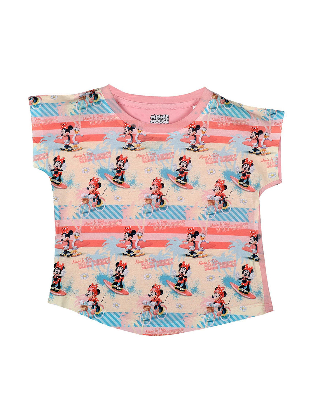 Disney by Wear Your Mind Girls Pink Minnie Mouse Printed Extended Sleeves T-shirt