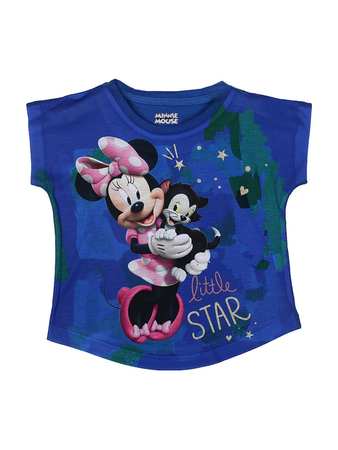 Disney by Wear Your Mind Girls Blue & Pink Minnie Mouse Printed Extended Sleeves T-shirt