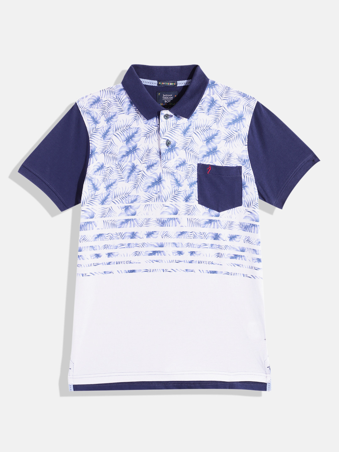 Indian Terrain Boys Printed Pure Cotton Polo Collar T-shirt