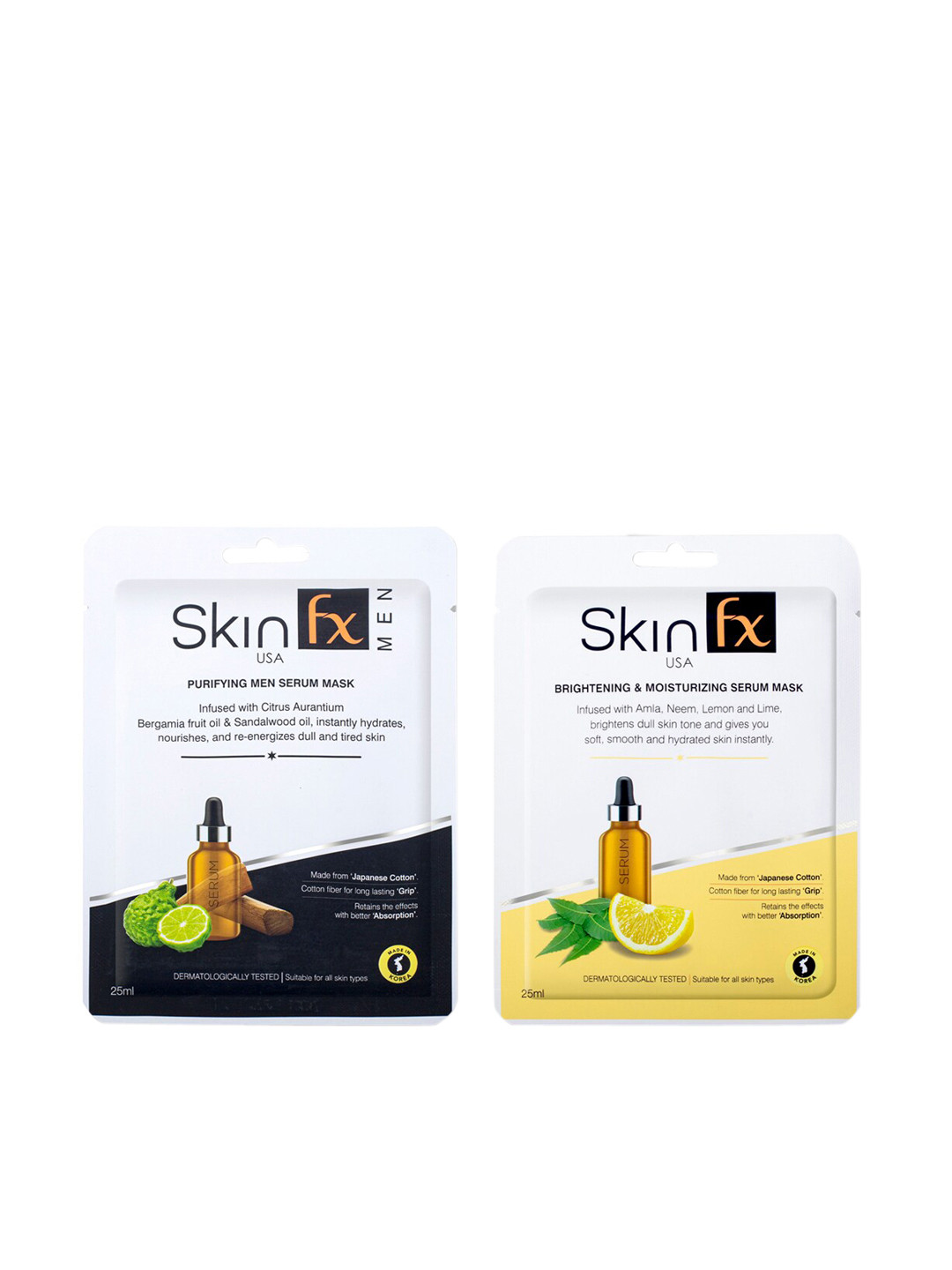 Skin Fx Unisex Pack of 2 Brightening, Moisturizing & Purifying Men Facial Serum Mask