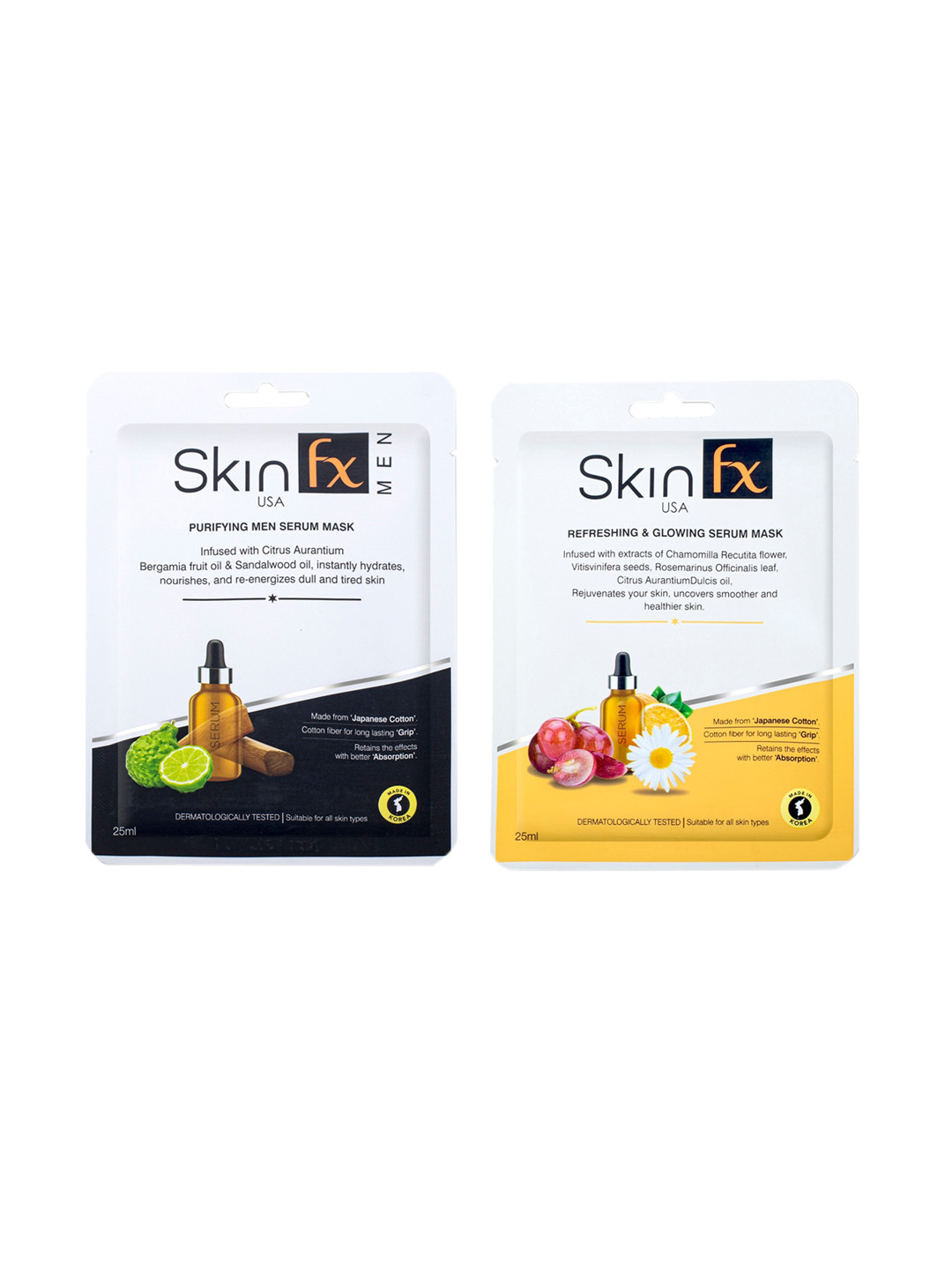 Skin Fx USA Set Of 2 Refreshing & Purifying Facial Serum Masks - 25 ml Each