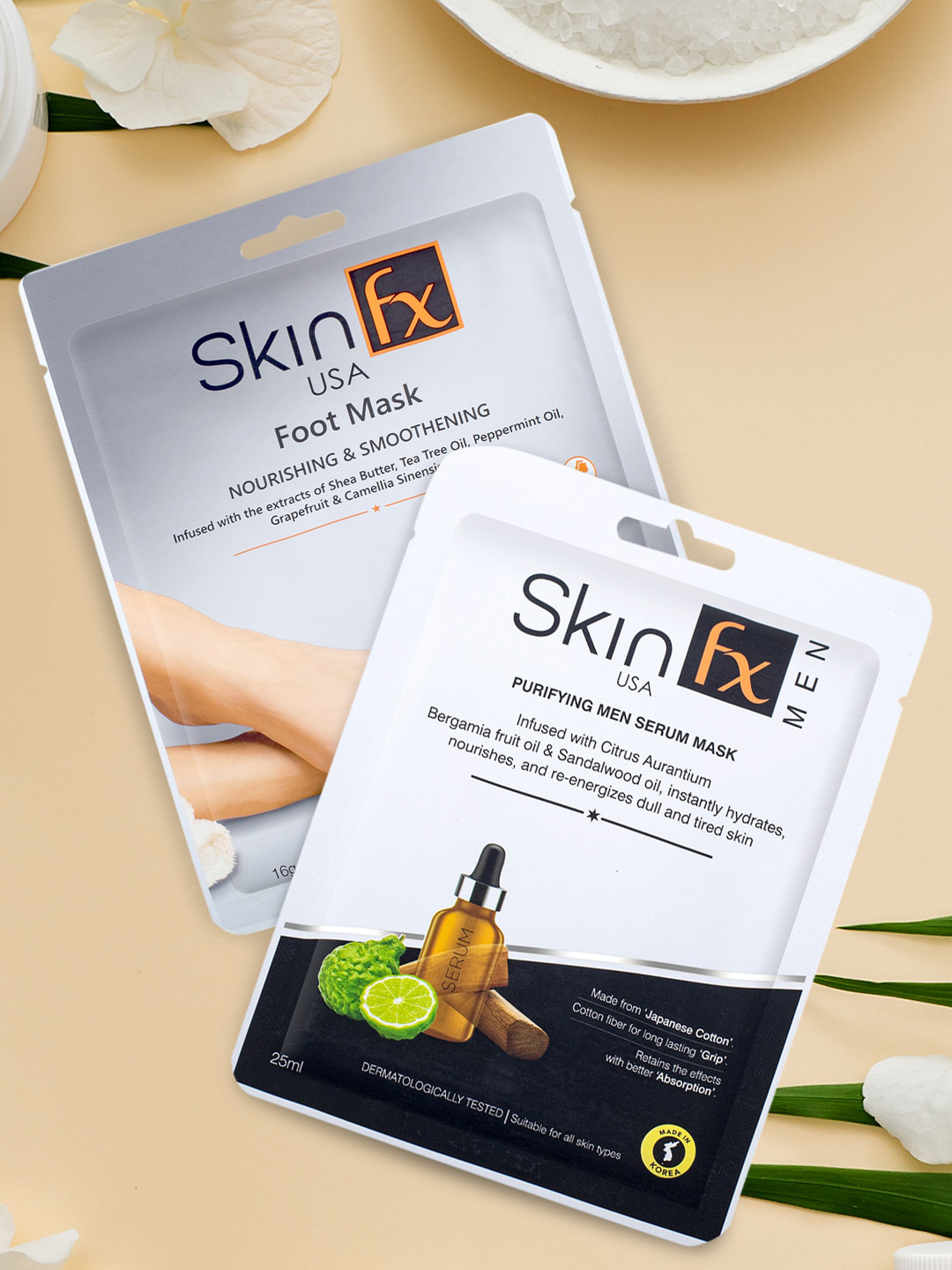 Skin Fx Men Set of 2 Nourishing Foot Mask & Purifying Facial Serum Mask