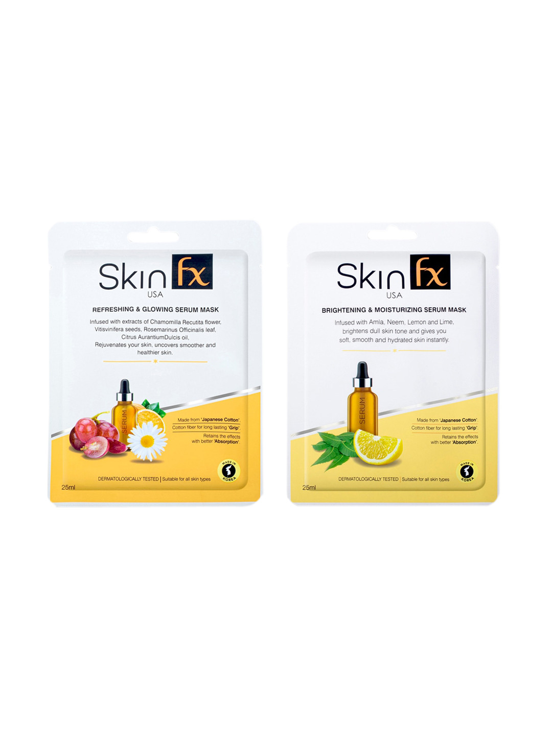 Skin Fx Set f 2 Unisex Brightening, Moisturising, Refreshing & Glowing Facial Serum Mask