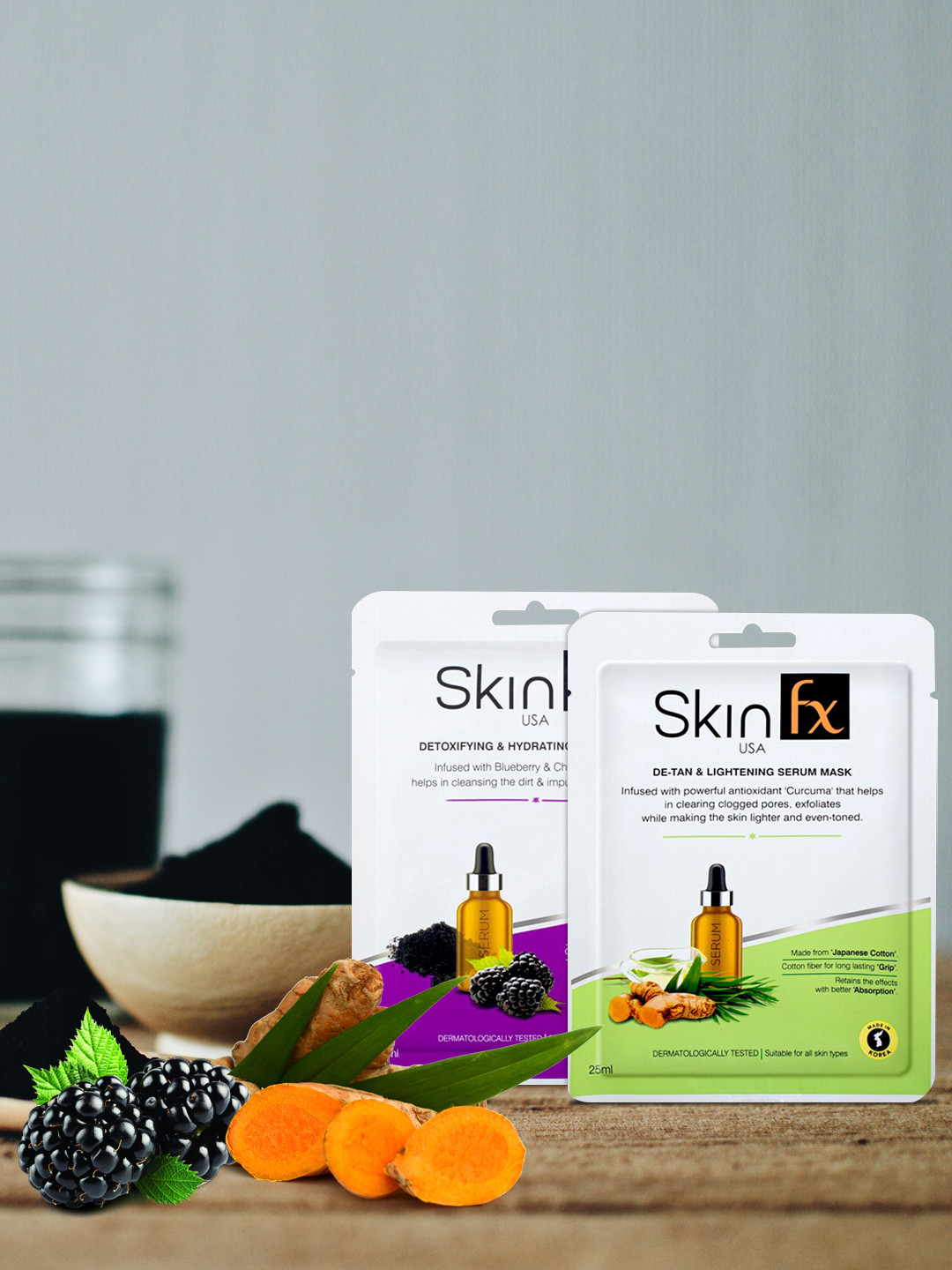 Skin Fx USA Set Of 2 De-Tan Lightening Hydrating and Detoxifying Serum Masks - 25 ml Each