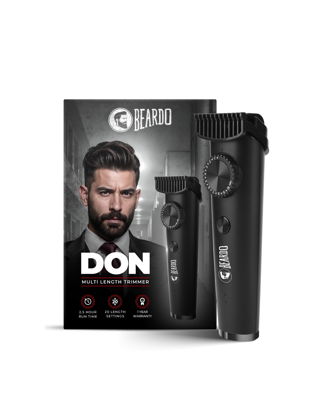 BEARDO Men PR2633 Don Trimmer With 2.5 Hour Runtime & 20 Length Settings - Black