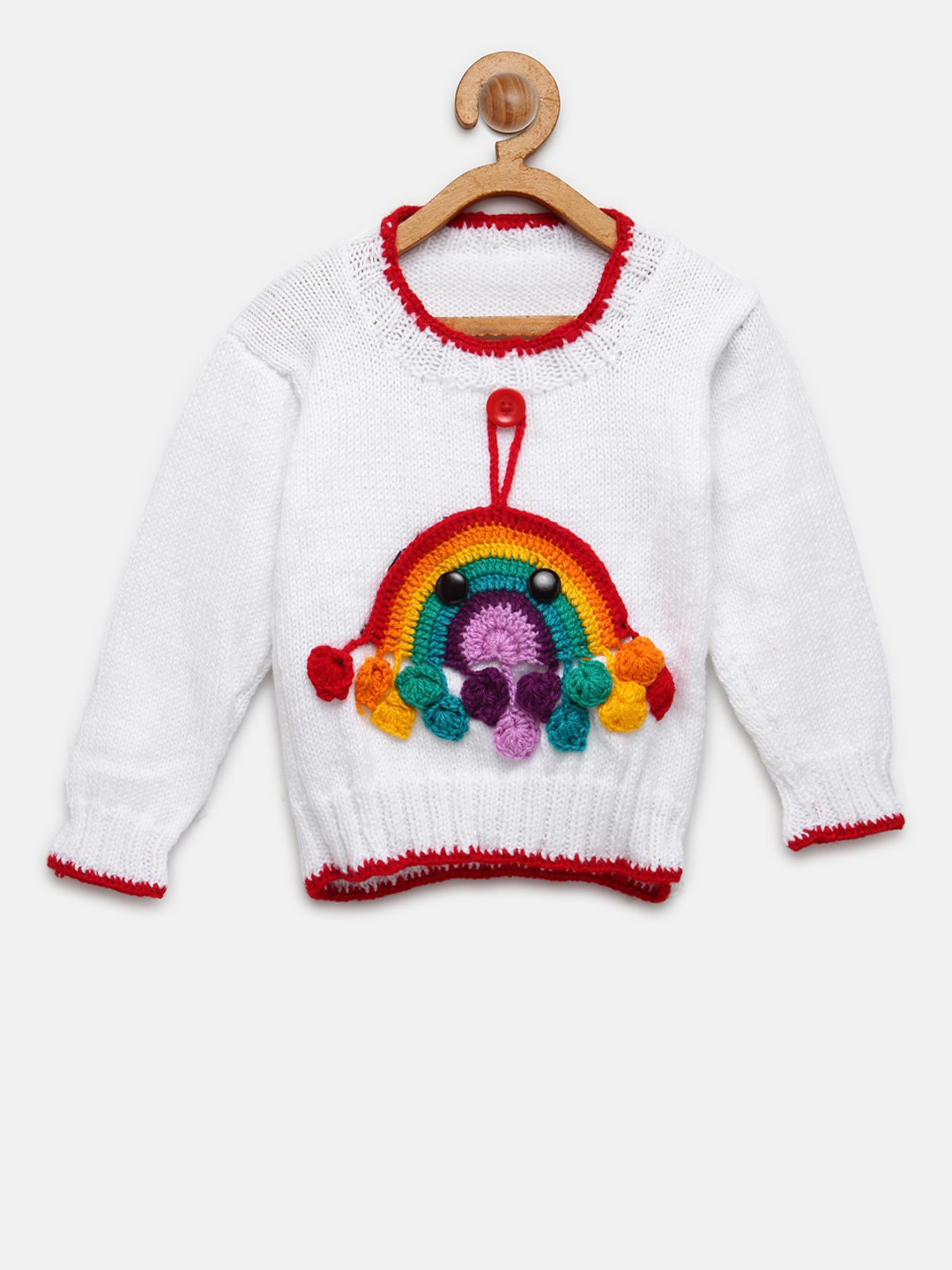 CHUTPUT Unisex Kids White Hand Knitted Pullover Sweater