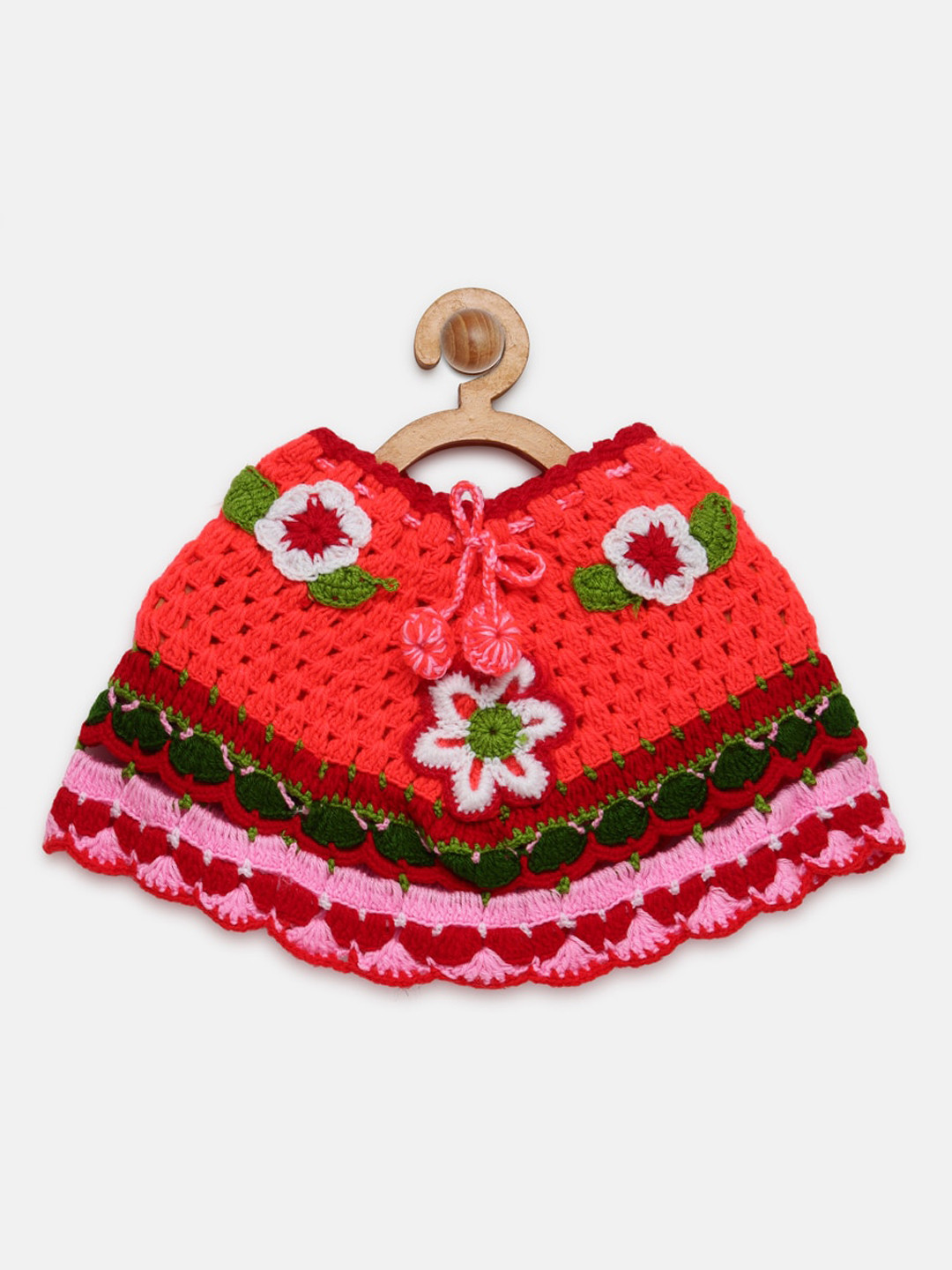 CHUTPUT Girls Pink Floral Hand knitted Crochet Pure Wool Dress