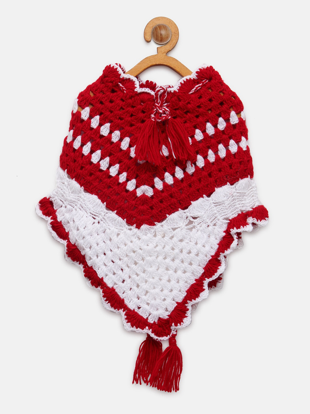 CHUTPUT Girls Red Pure Wool Crochet Sweater Dress