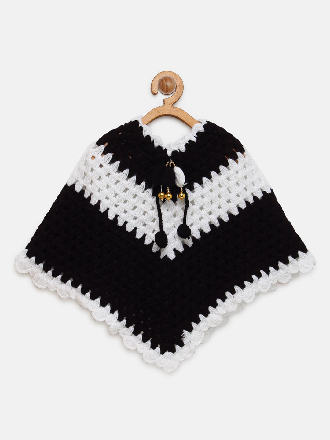 CHUTPUT Infant Girls Black Hand knitted Crochet Striped Pure Wool Sweater Dress