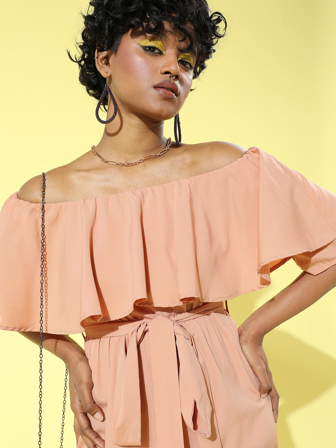 Berrylush Women Pink Solid Ruffled Jumpsuit