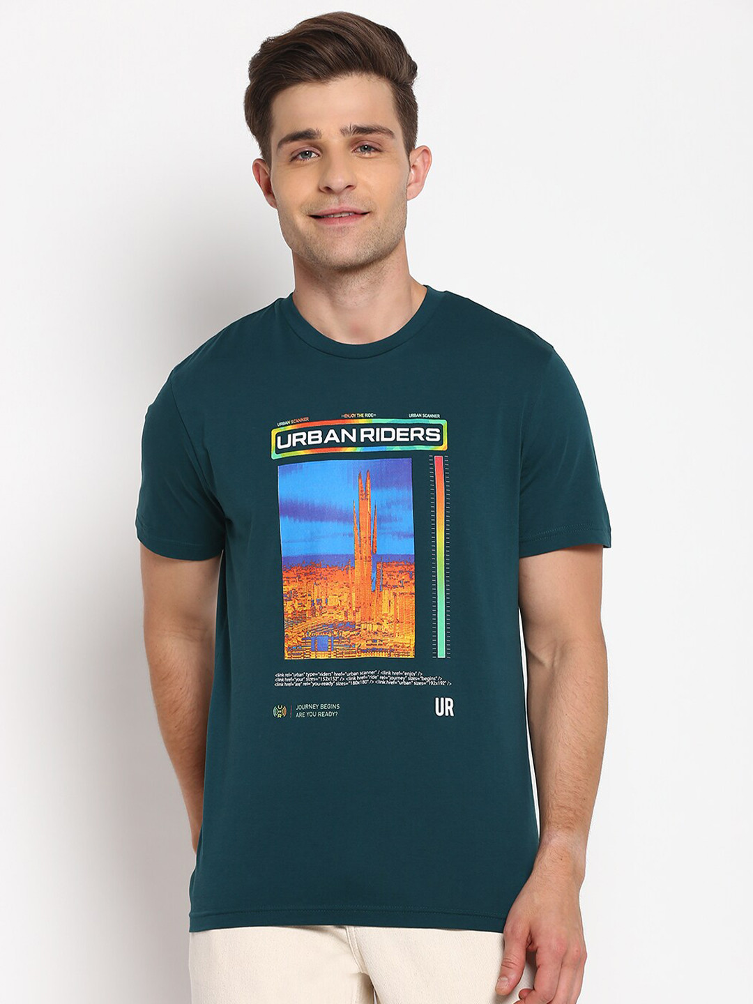 Lee Men Green Printed Cotton T-shirt