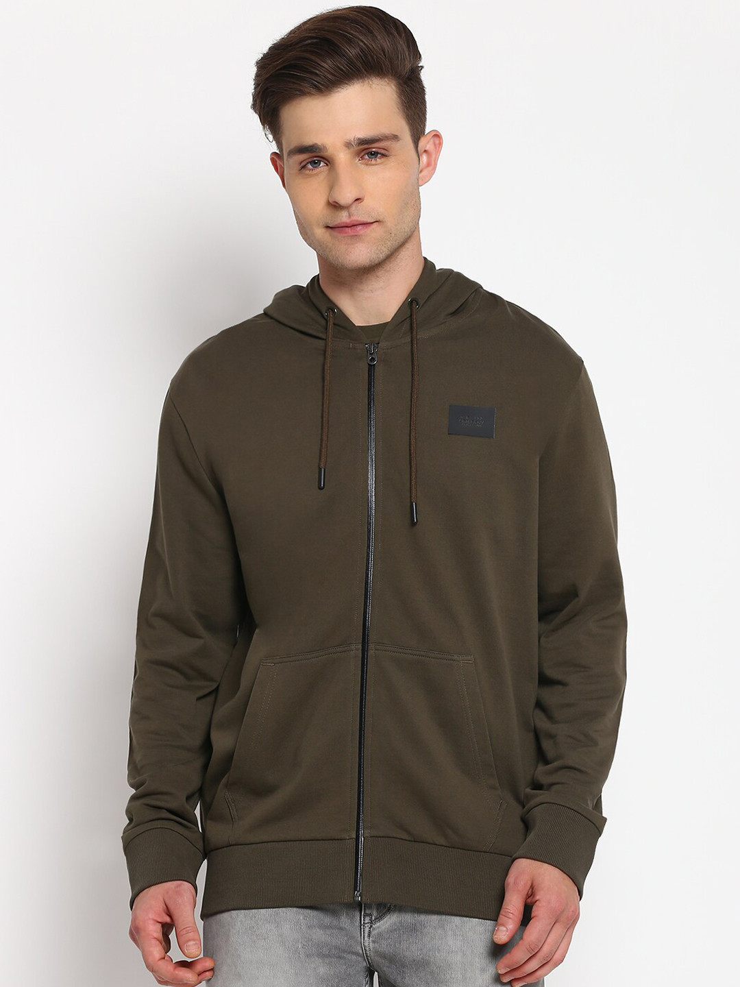 Lee Men Olive Green Hooded Cotton Sweatshirt