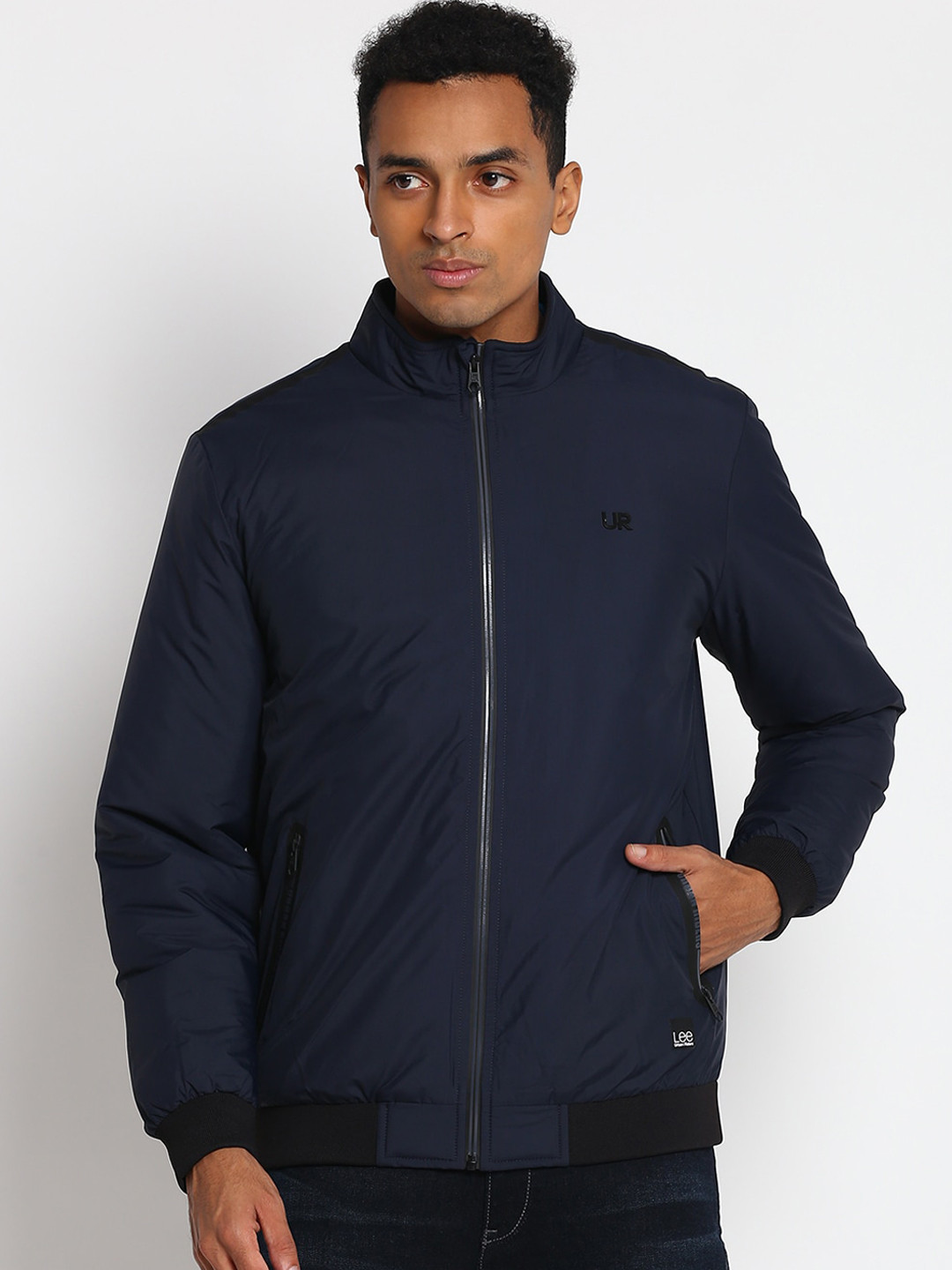 Lee Men Navy Blue Bomber Cotton Jacket