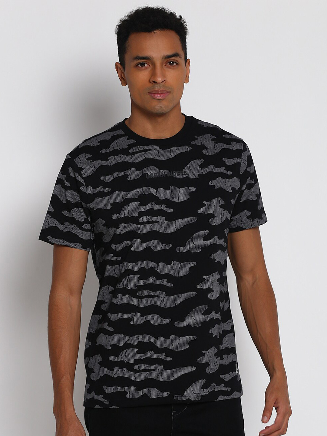 Lee Men Black Camouflage Printed Cotton T-shirt