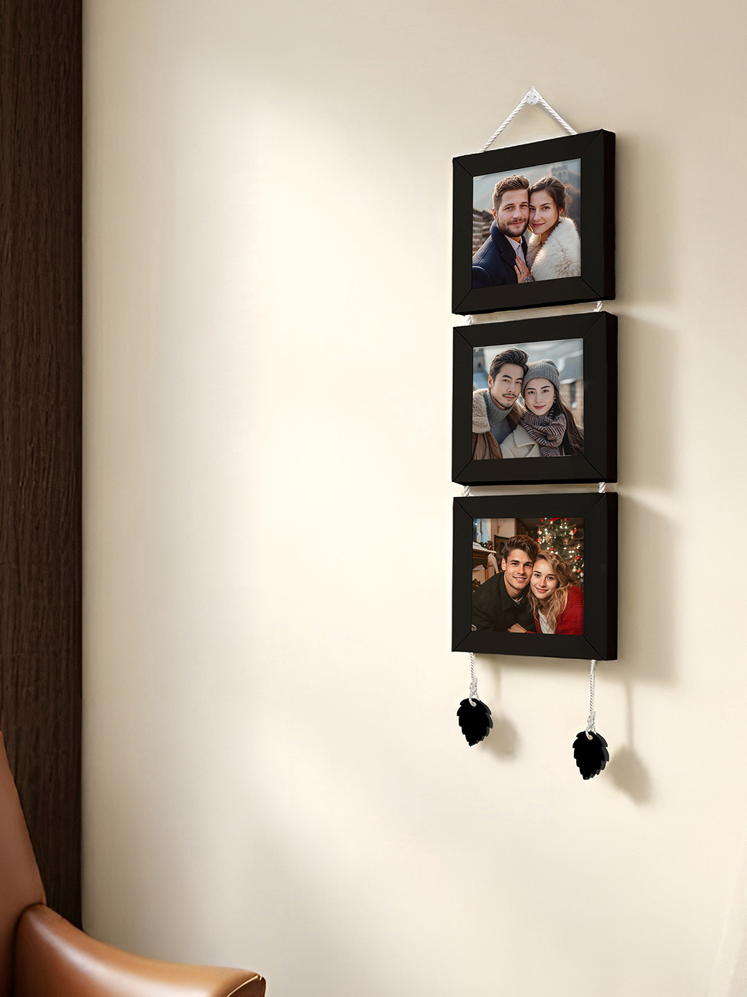 Art Street Set Of 3 Black Solid Wooden Wall Hanging Photo Frames