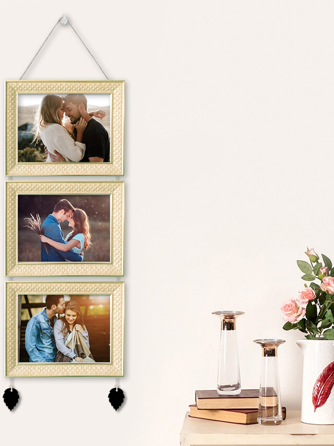 Art Street Set Of 3 Beige Solid Wall Hanging Photo Frames