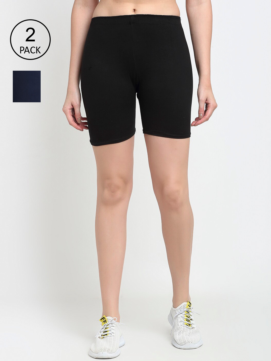 GRACIT Women Pack of 2 Black & Navy Blue Sports Shorts