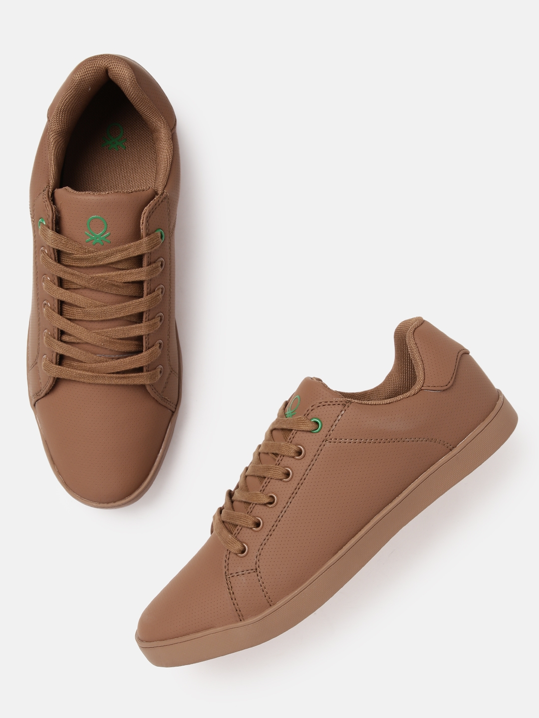 United Colors of Benetton Men Brown Perforated Sneakers