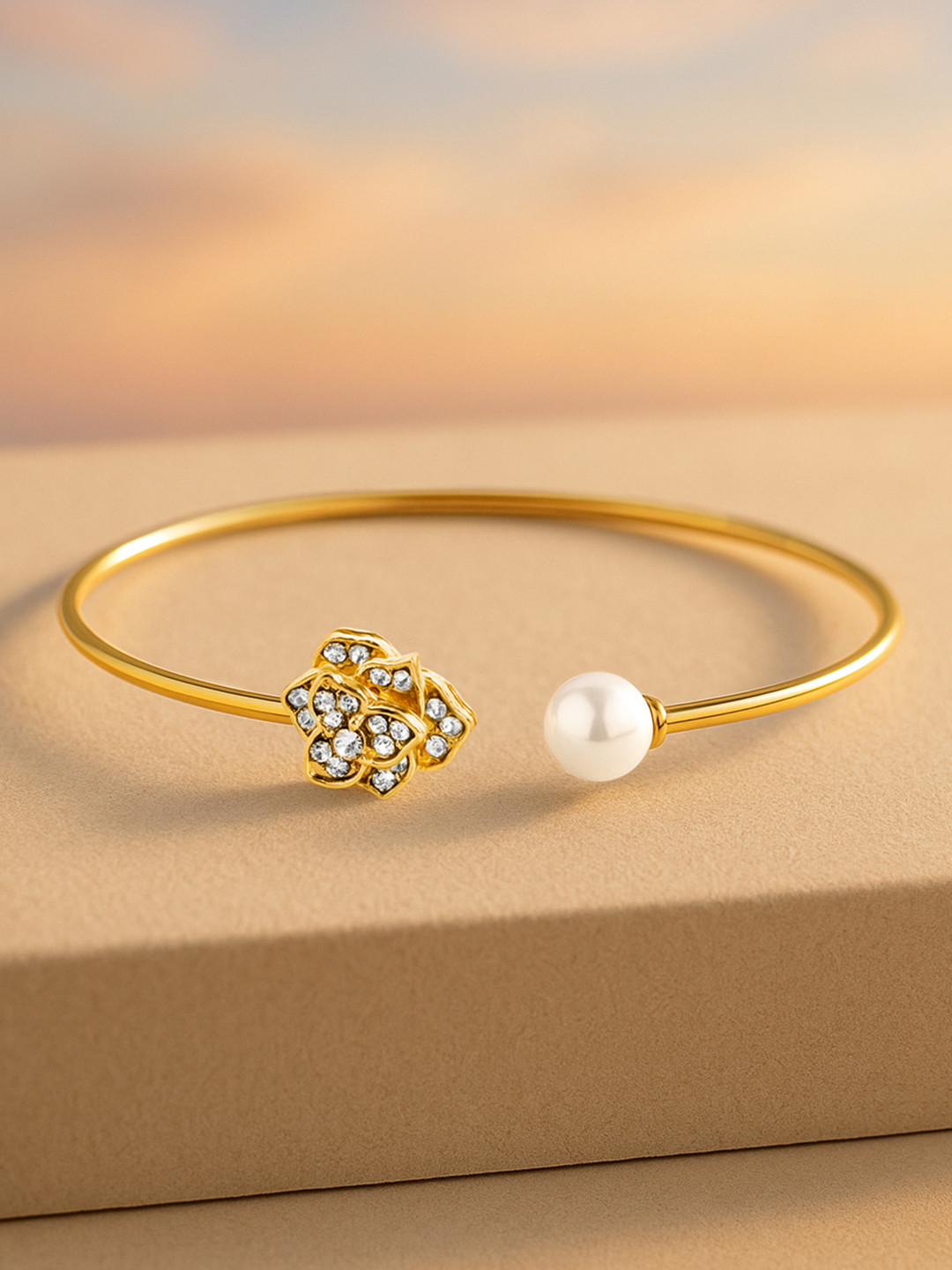 TOKYO TALKIES X rubans FASHION ACCESSORIES Women Gold-Toned & White Handcrafted Gold-Plated Bangle-Style Bracelet