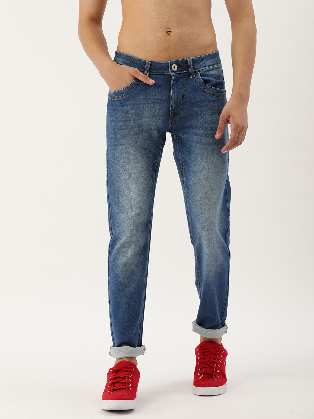 Flying Machine Men Blue Jackson Skinny Fit Low-Rise Light Fade Stretchable Jeans