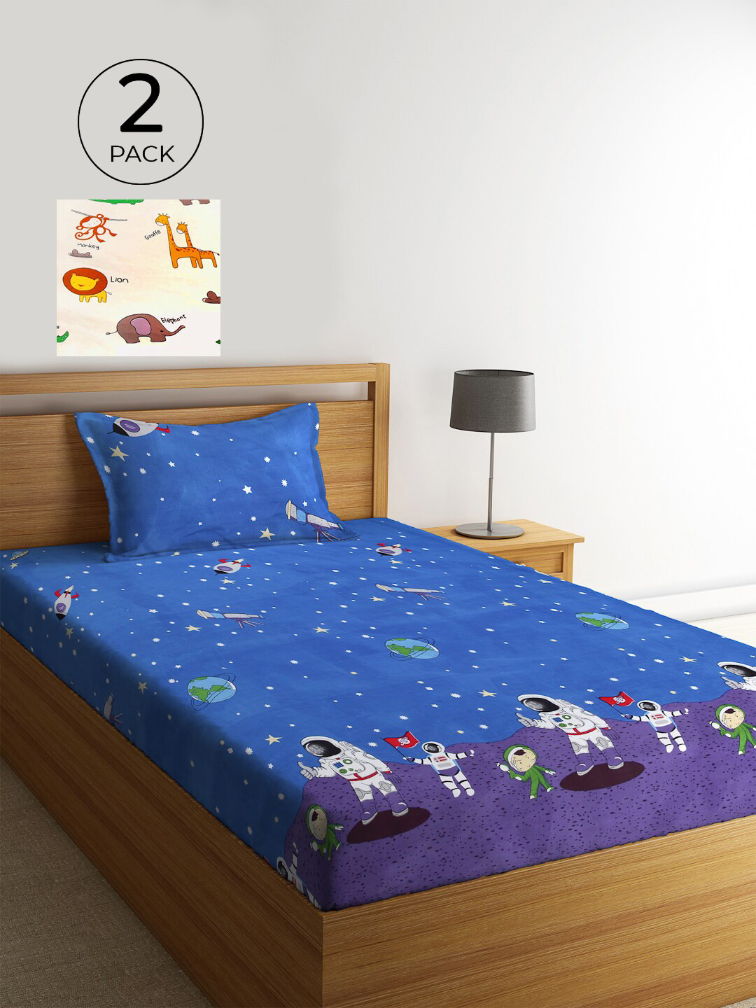 KLOTTHE Crossword White Graphic Polycotton 210 TC Single Fine 2 Bedsheet with 2 Pillow Covers-89 x 59 inches