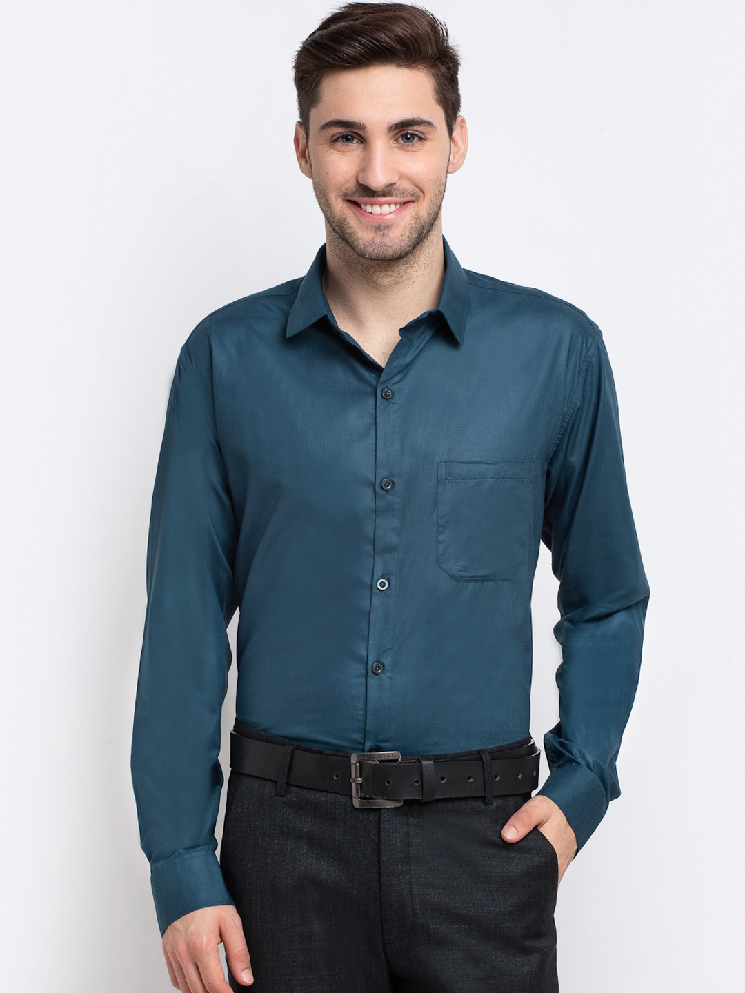 JAINISH Men Teal Solid Formal Shirt