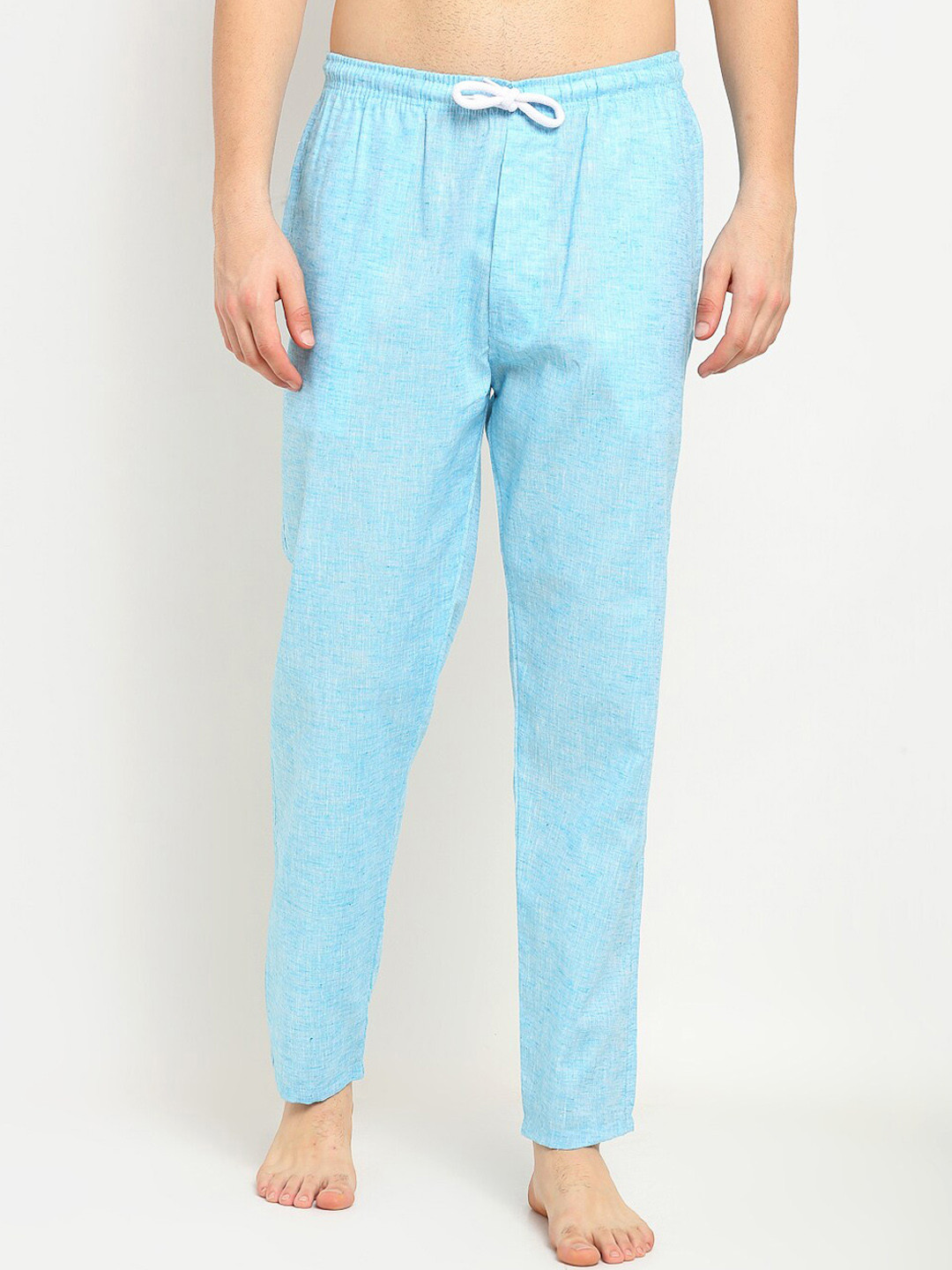 Jainish Men Blue Linen Cotton Slim Fit Lounge Pants