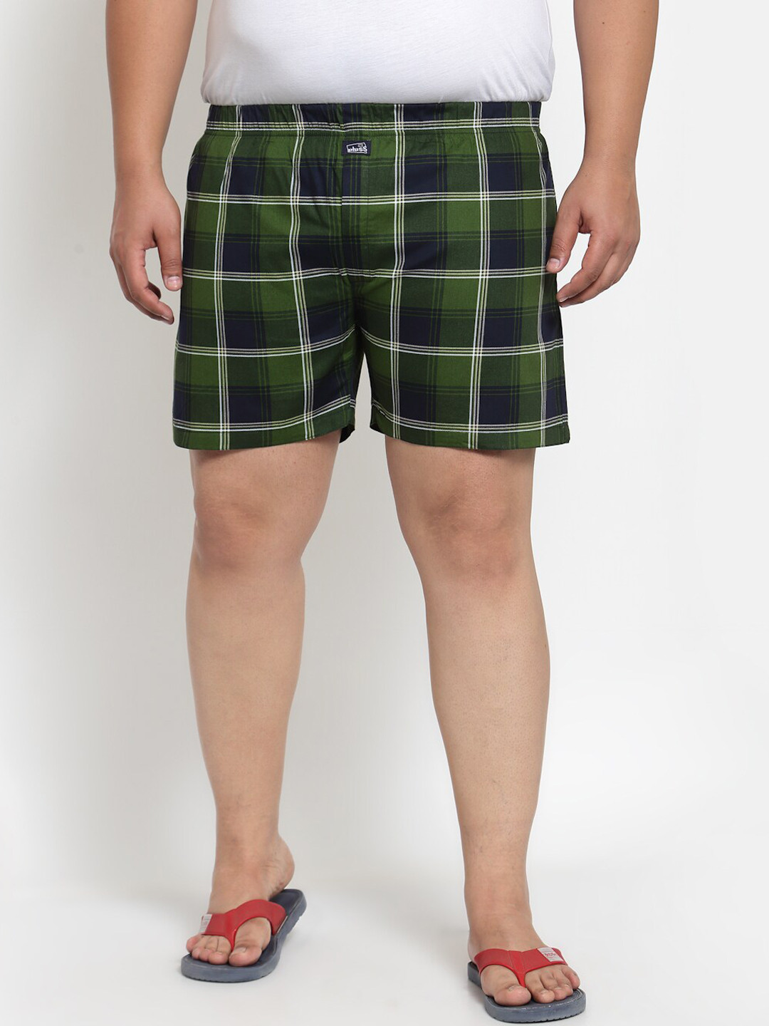 plusS Men Plus Size Green & Black Checked Pure Cotton Boxers