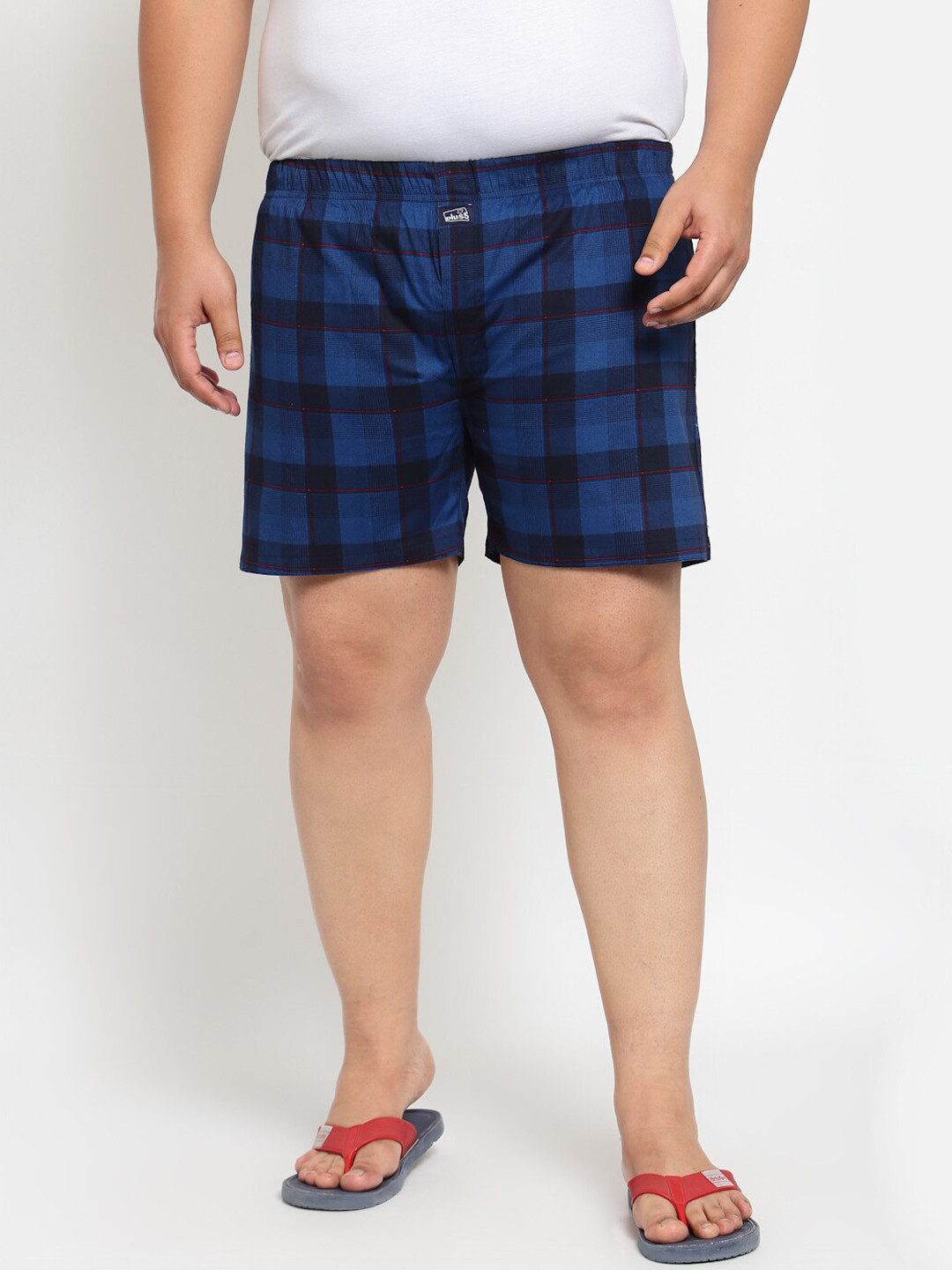 plusS Men Plus Size Blue & Black Checked Cotton Boxers