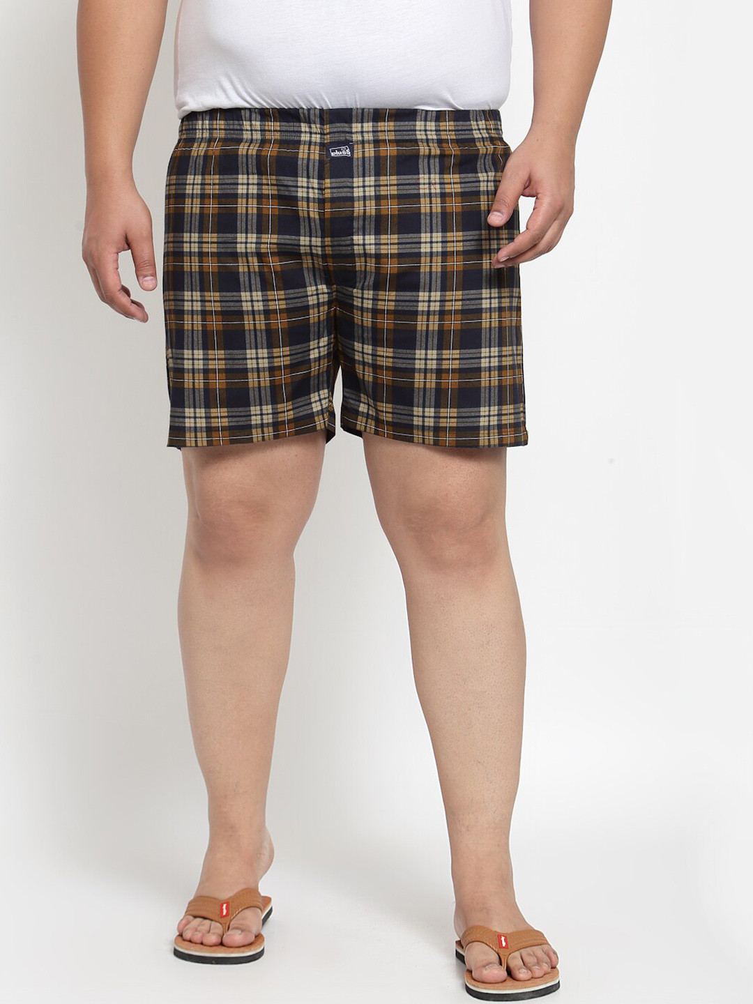 plusS Men Brown & Navy Blue Pure Cotton Checked Boxers MBX208E