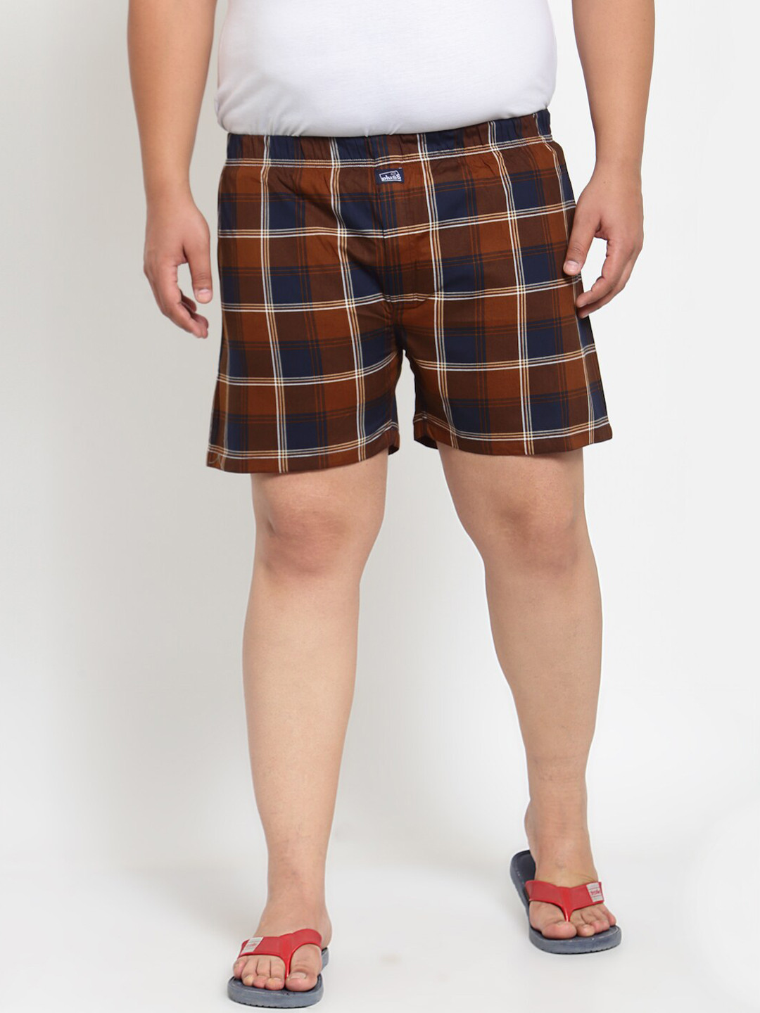 plusS Men Brown & Navy Blue Pure Cotton Checked Boxers MBX208E