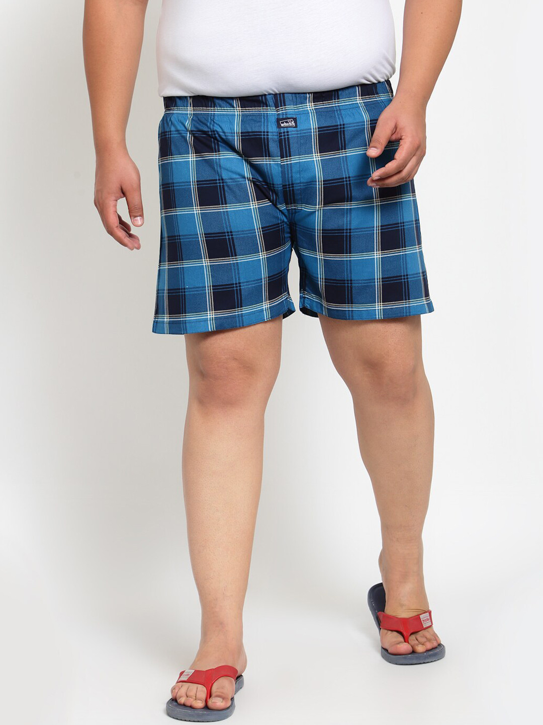 plusS Men Blue Pure Cotton Checked Boxers