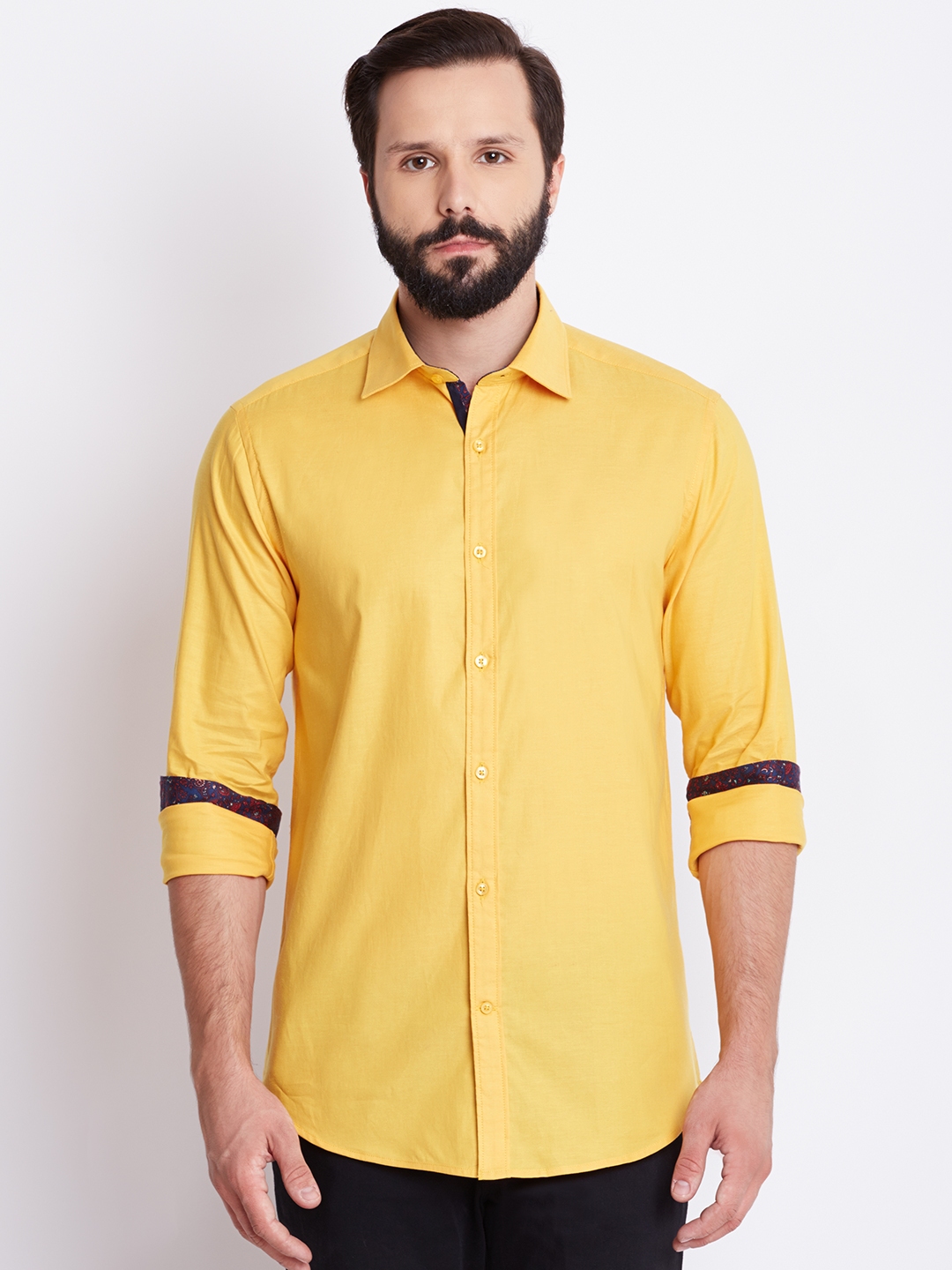 F Factor by Pantaloons Men Yellow Slim Solid Casual Shirt