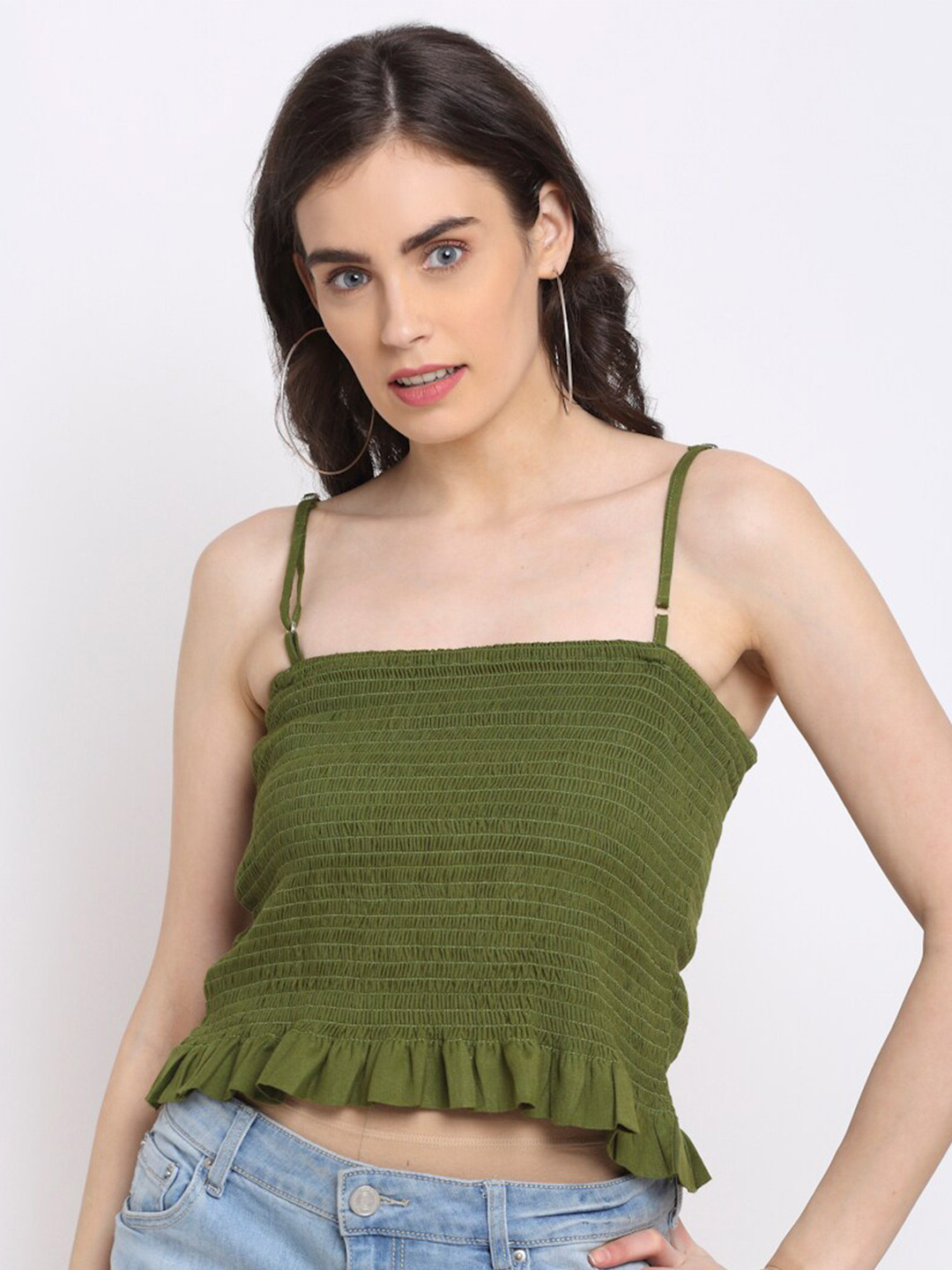 NEUDIS Olive Green Regular Crop Top