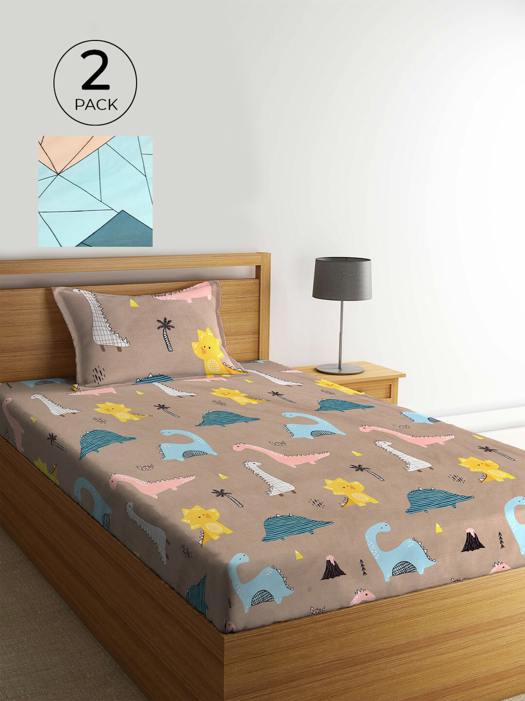 KLOTTHE Multicoloured Cartoon Characters Polycotton 210 TC Single Fine 2 Bedsheet with 2 Pillow Covers-89 x 59 inches