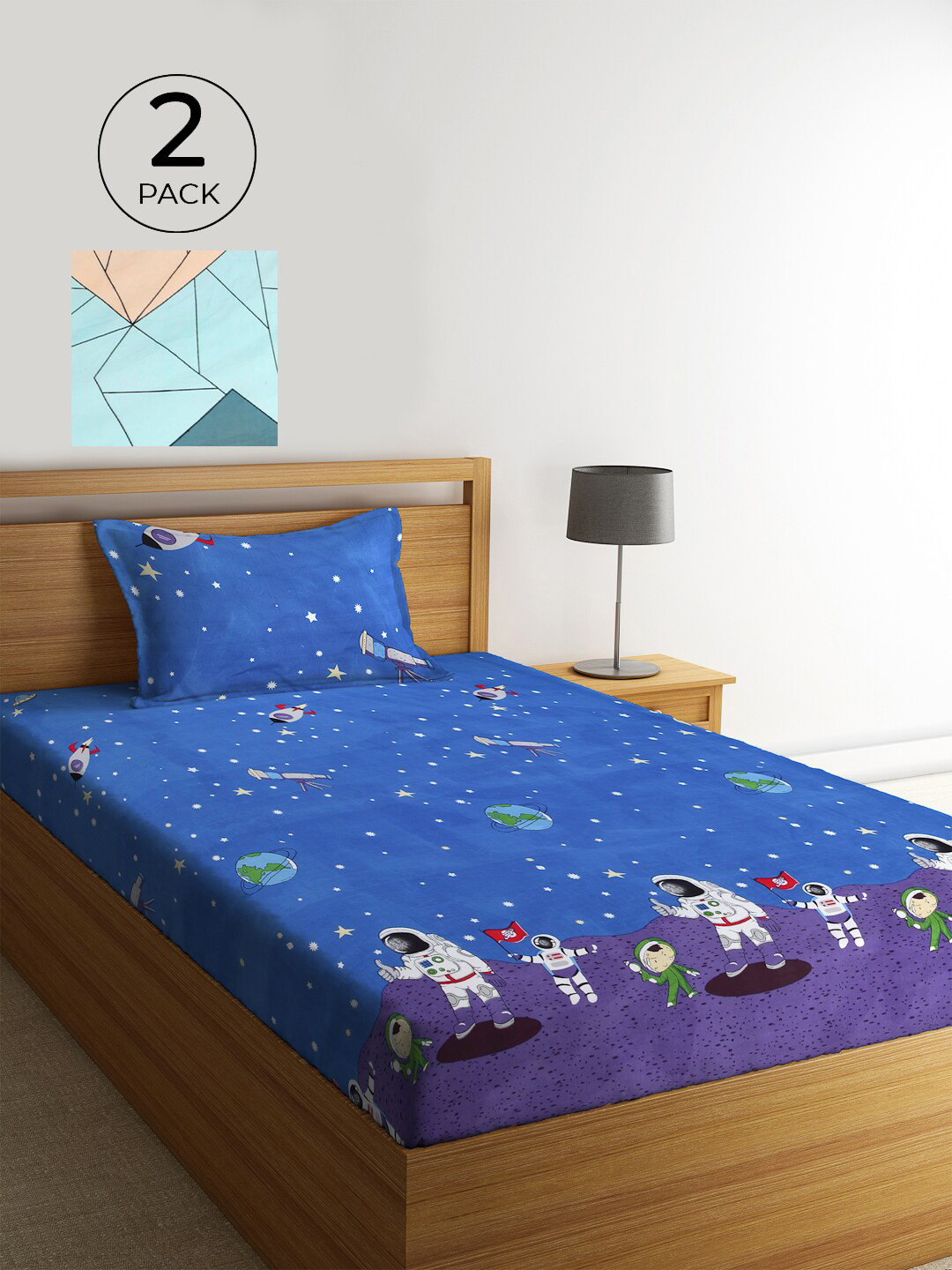 KLOTTHE Multicoloured Cartoon Characters Polycotton 210 TC Single Fine 2 Bedsheet with 2 Pillow Covers-89 x 59 inches