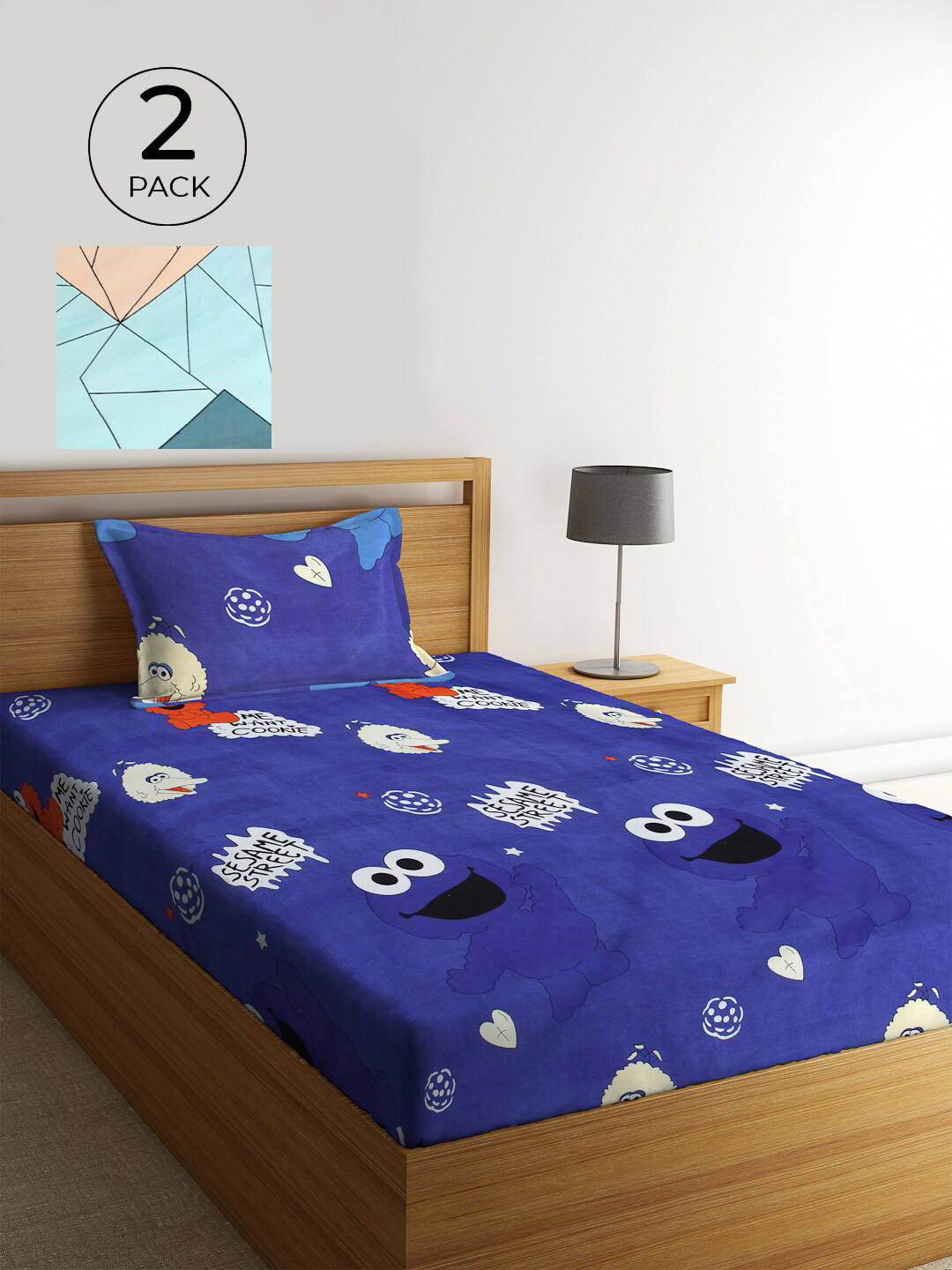 KLOTTHE Multicoloured Conversational Cotton 300 TC Single Fine 2 Bedsheet with 2 Pillow Covers-225 x 150 cm