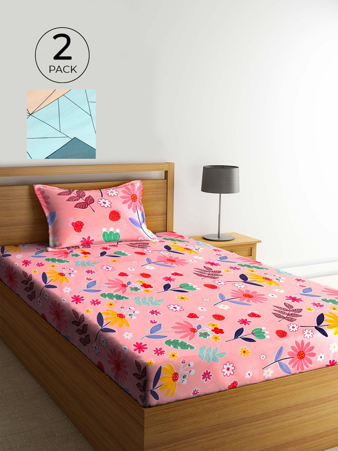 KLOTTHE Floral 300 TC 2 Single Bedsheet with 2 Pillow Covers