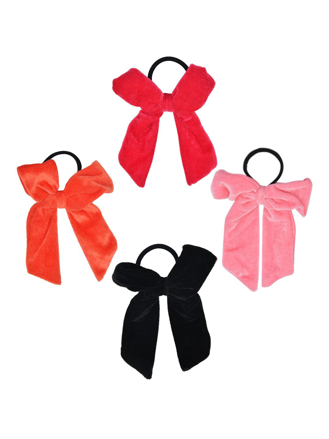 FUNKRAFTS Girls Set Of 4 Red & Black Velvet Bow Ponytail Holders