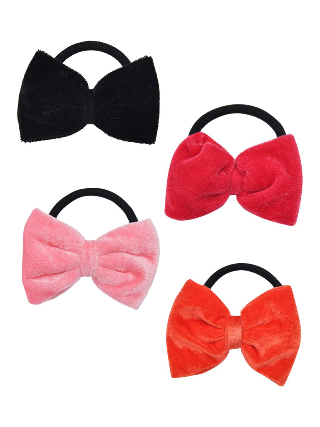 FUNKRAFTS Girls Black & Pink Set of 4 Velvet Bow Hairband