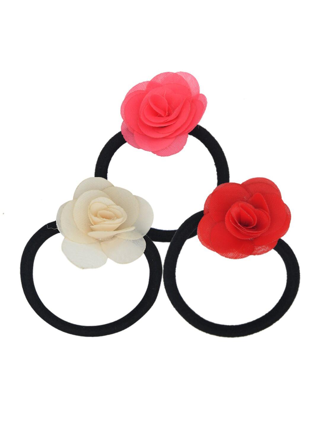FUNKRAFTS Girls Red & Pink Set of 3 Ponytail Holders